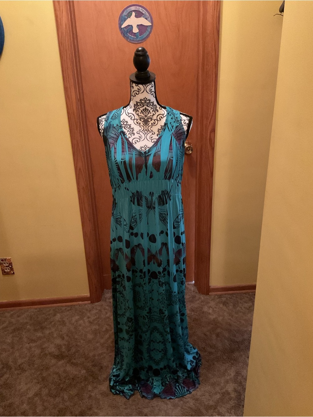 Teal Patterned Maxi Dress with Braided Back